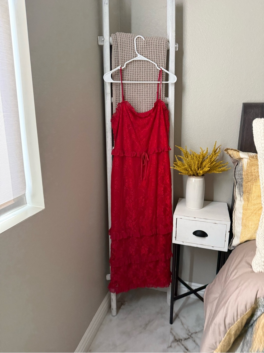 bebe Red Lace Ruffle Slip Dress - Picture 3 of 7